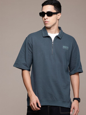 Roadster Solid Men Polo Neck Grey T-Shirt