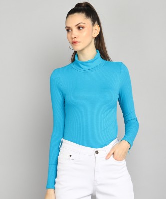 KOTON Striped Women Turtle Neck Blue T-Shirt