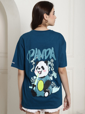 Fabflee Printed Women Round Neck Dark Green T-Shirt