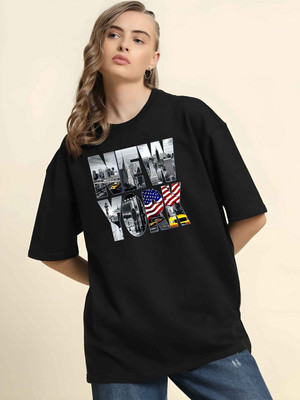 Moda Rapido Self Design Women Round Neck Black T-Shirt