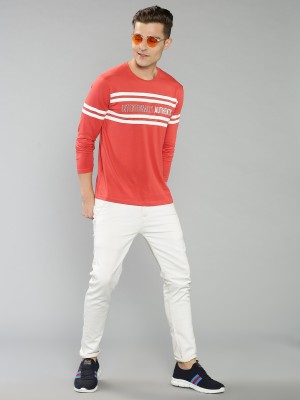 THE HOLLANDER Striped Men Round Neck Red T-Shirt