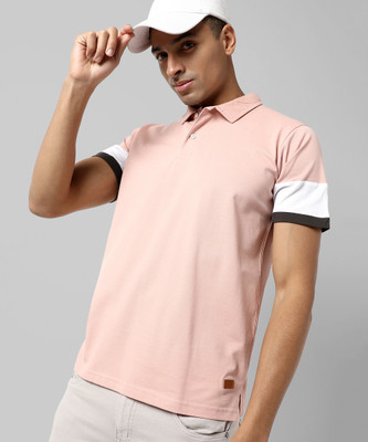 CAMPUS SUTRA Solid Men Polo Neck Pink T-Shirt