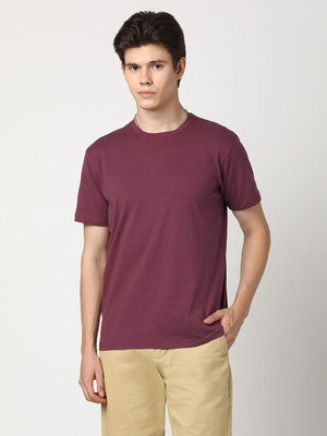 StitchHub Solid Men Round Neck Pink T-Shirt