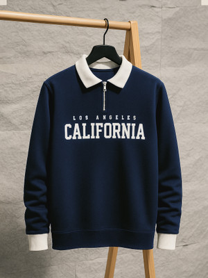 Jump Cuts Printed Men Polo Neck Reversible Dark Blue T-Shirt