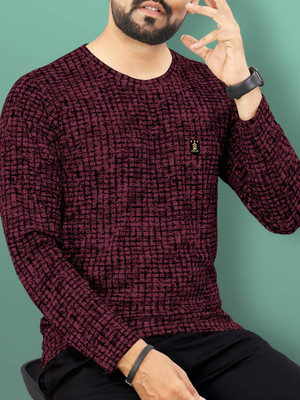 VeBNoR Printed Men Round Neck Maroon T-Shirt