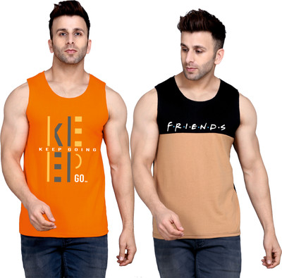 SLOWLORIS Graphic Print Men Round Neck Beige, Black, Orange T-Shirt