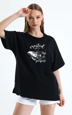 Stylicity Printed Women Round Neck Black T-Shirt