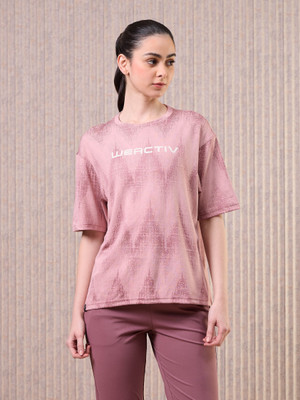 TECHNOSPORT Self Design Women Round Neck Pink T-Shirt