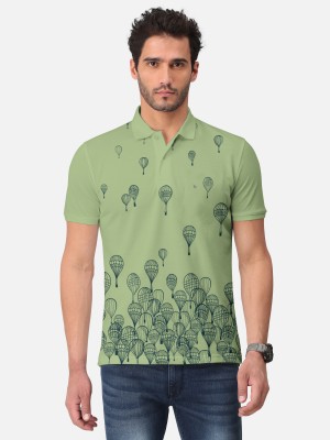 Bullmer Printed Men Polo Neck Green T-Shirt