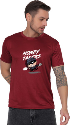 SAURABHQ Graphic Print Men Round Neck Maroon T-Shirt