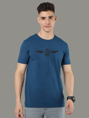 Stellers Printed Men Round Neck Dark Blue T-Shirt