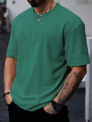 AJOLLI Self Design Men Round Neck Green T-Shirt