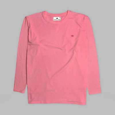 french crown Solid Men Round Neck Pink T-Shirt
