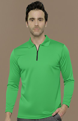 Jangoboy Solid Men Polo Neck Dark Green T-Shirt