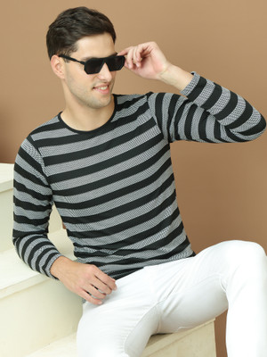 Jonney Striped Men Round Neck Black, Grey T-Shirt
