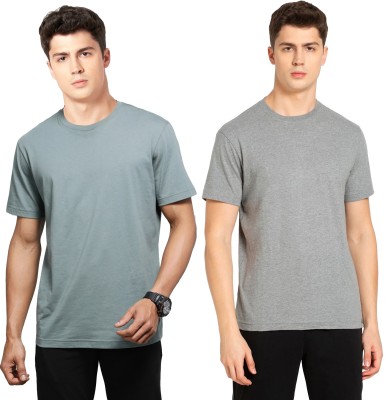 JOCKEY Solid Men Round Neck Green, Grey T-Shirt