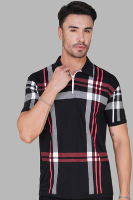 NB NICKY BOY Printed Men Zip Neck Black T-Shirt