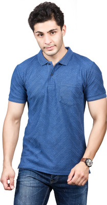 BE POSITIVE Striped Men Polo Neck Blue T-Shirt