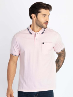 Status Quo Solid Men Polo Neck Pink T-Shirt