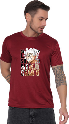 Buzzbloom Graphic Print Men Round Neck Maroon T-Shirt