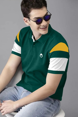 NKV Colorblock Men Polo Neck Grey T-Shirt