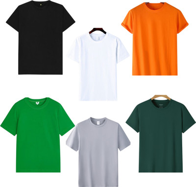 P collection Solid Men Round Neck Multicolor T-Shirt