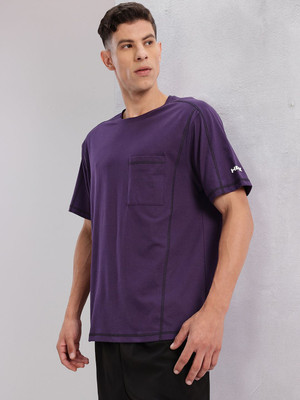 HRX by Hrithik Roshan Solid Men Round Neck Purple T-Shirt