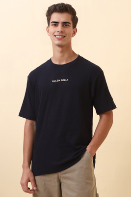 Allen Solly Solid, Printed Men Crew Neck Dark Blue T-Shirt