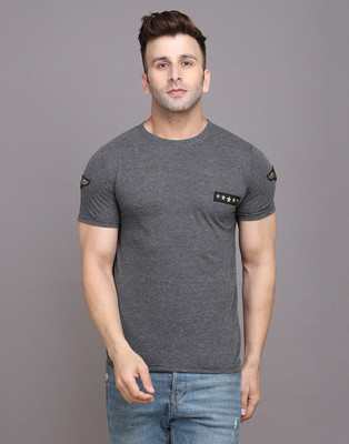 GEUM Graphic Print Men Round Neck Grey T-Shirt