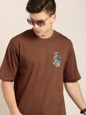 Jack Paris Solid Men Round Neck Brown T-Shirt
