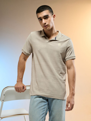 TECHNOSPORT Self Design Men Polo Neck Grey T-Shirt