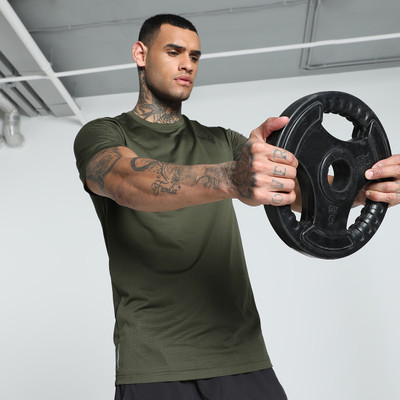 PUMA Solid Men Crew Neck Green T-Shirt