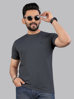 HIKNOCK Self Design Men Round Neck Grey T-Shirt