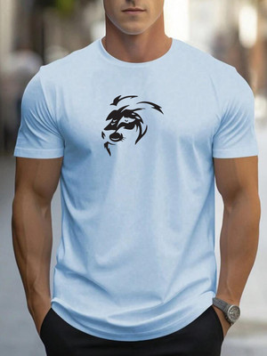 AVNI CREATION Printed Men Round Neck Light Blue T-Shirt