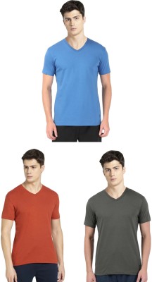 JOCKEY Solid Men V Neck Blue, Orange, Dark Green T-Shirt