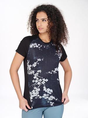 TECHNOSPORT Printed Women Round Neck Black T-Shirt