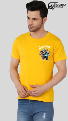 Quirky Trails Printed Men Round Neck Yellow T-Shirt