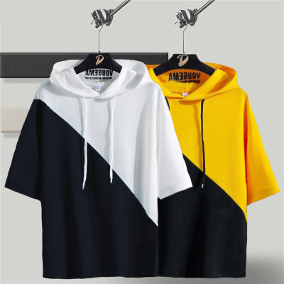 Try This Colorblock Men Hooded Neck Blue, Yellow T-Shirt
