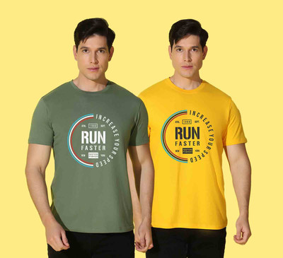 WOOSTRO Typography Men Round Neck Yellow, Green T-Shirt