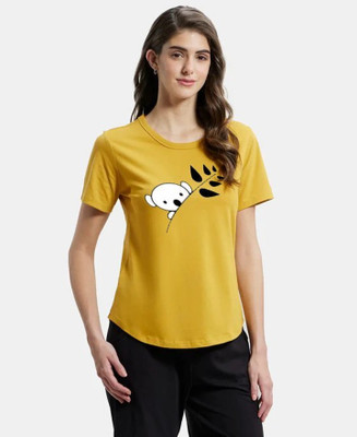 GLITO Printed Women Round Neck Yellow T-Shirt