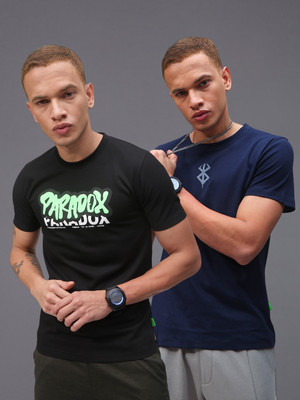 MADSTO Printed Men Round Neck Black, Dark Blue T-Shirt