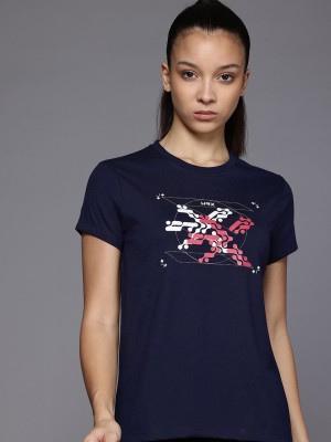 HRX by Hrithik Roshan Printed Women Round Neck Blue T-Shirt