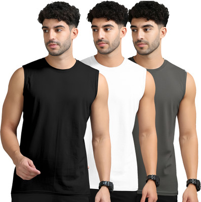 Jangoboy Solid Men Round Neck Black, White T-Shirt