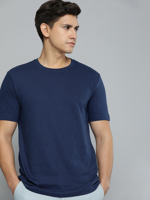ether Solid Men Round Neck Navy Blue T-Shirt