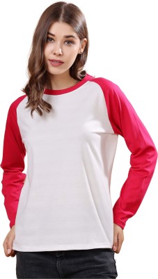 London Hills Solid Women Round Neck Pink, White T-Shirt