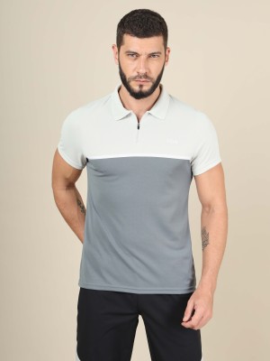 TECHNOSPORT Colorblock Men Polo Neck Silver T-Shirt