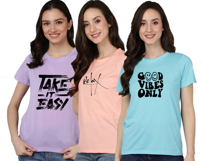 Adyavastram Graphic Print Women Round Neck Multicolor T-Shirt