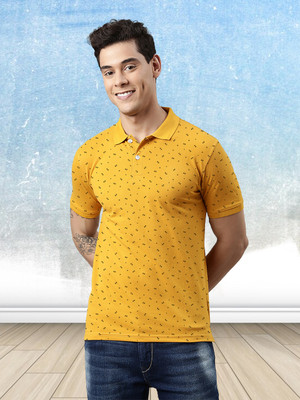 METRONAUT Printed Men Polo Neck Yellow T-Shirt