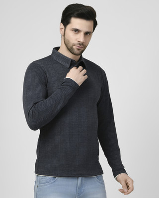 SMASH SMART WEAR Solid Men Polo Neck Grey T-Shirt