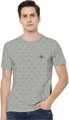 TAB91 Polka Print Men Round Neck Grey T-Shirt